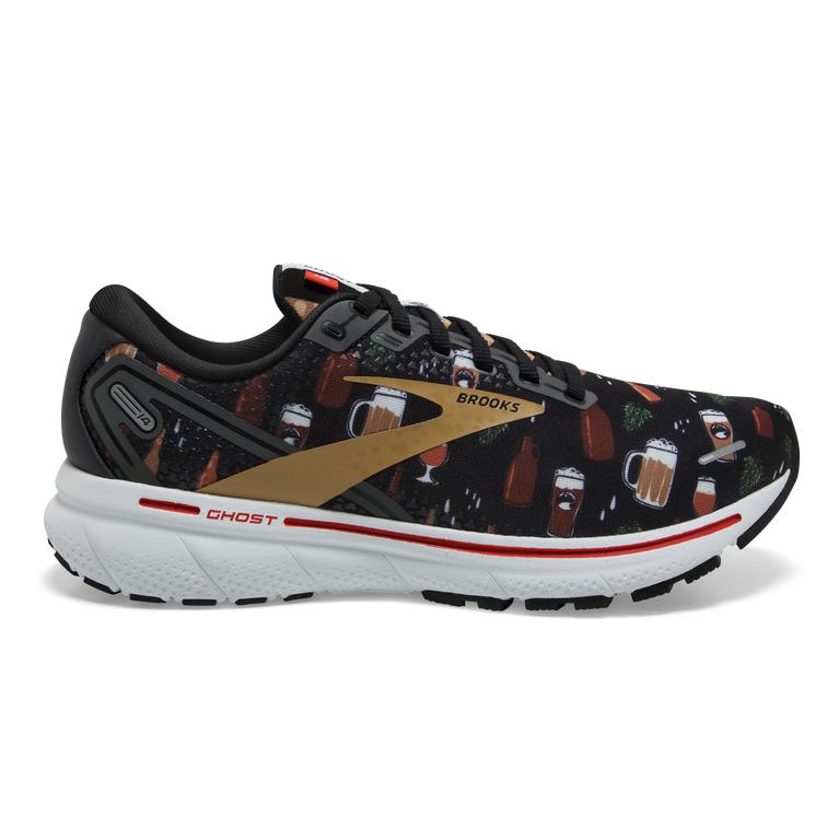 Brooks GHOST 14 Cushioned Road Running Shoes Mens Outlet - Black/White/Fiery Red (GQX019382)